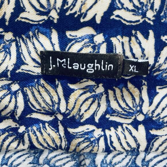 J. McLaughlin Shirt Mens Size XL Blue & Yellow print Button Up Classic Preppy - Picture 3 of 7